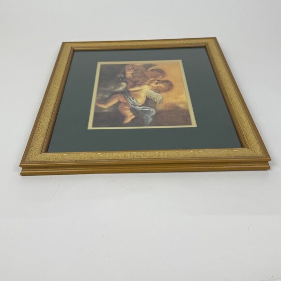 Vintage Cherub Angel Print Double Mat Gold Embossed Frame 14" x 16" - Picture 5 of 6